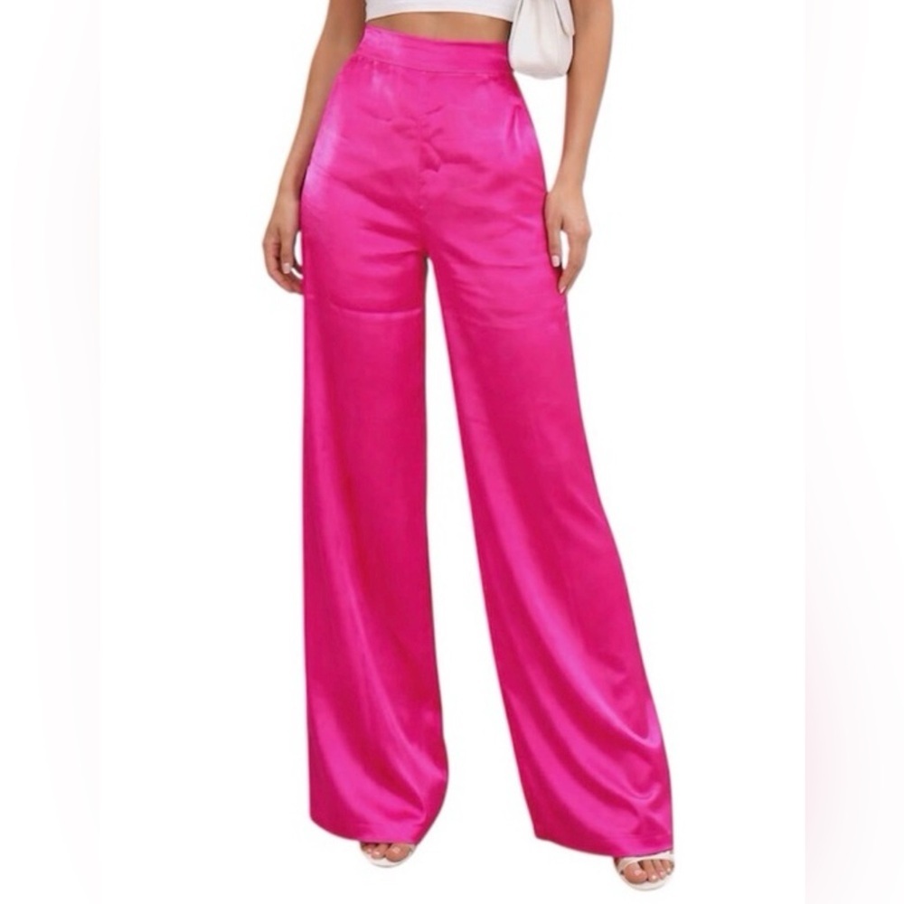 House of Harlow 1960 Magenta Pink Satin Wide-Leg Pants sz XS